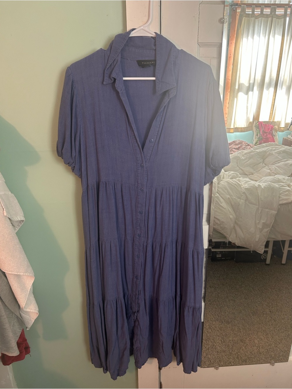 Tiered Button-Front Blue Dress -